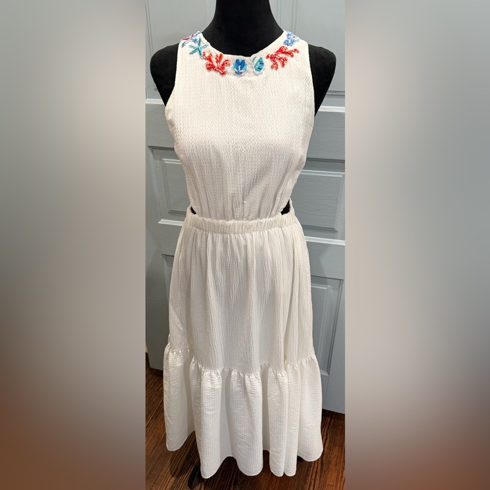 Şahika Ercümen KOTON Respect Water Collection Beaded Midi Dress Sz 40 USSz8 RARE